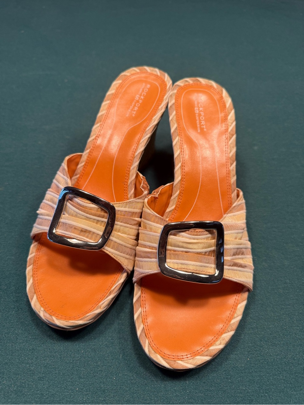 Rockport Orange Striped Slide Mules with Buckle Accent